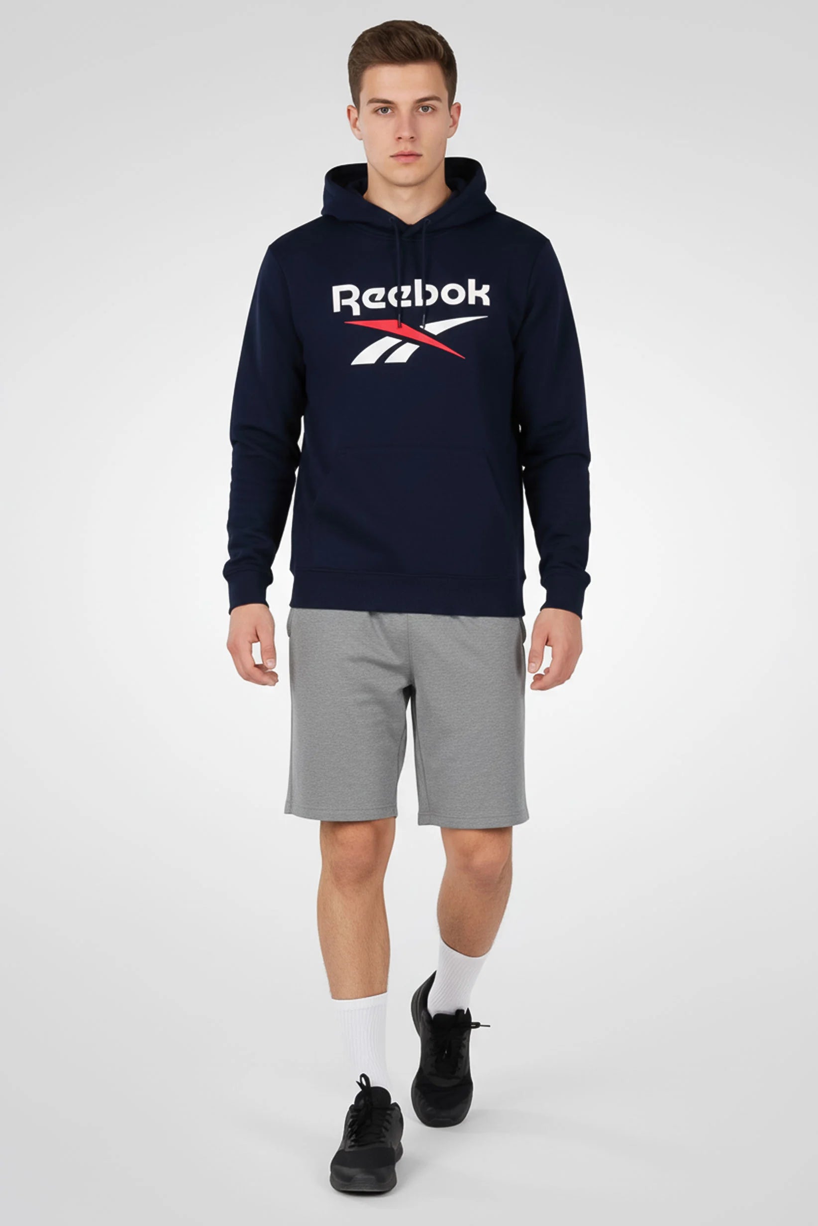 Poleron Reebok Big Logo Fleee Hombre Navy/Gris
