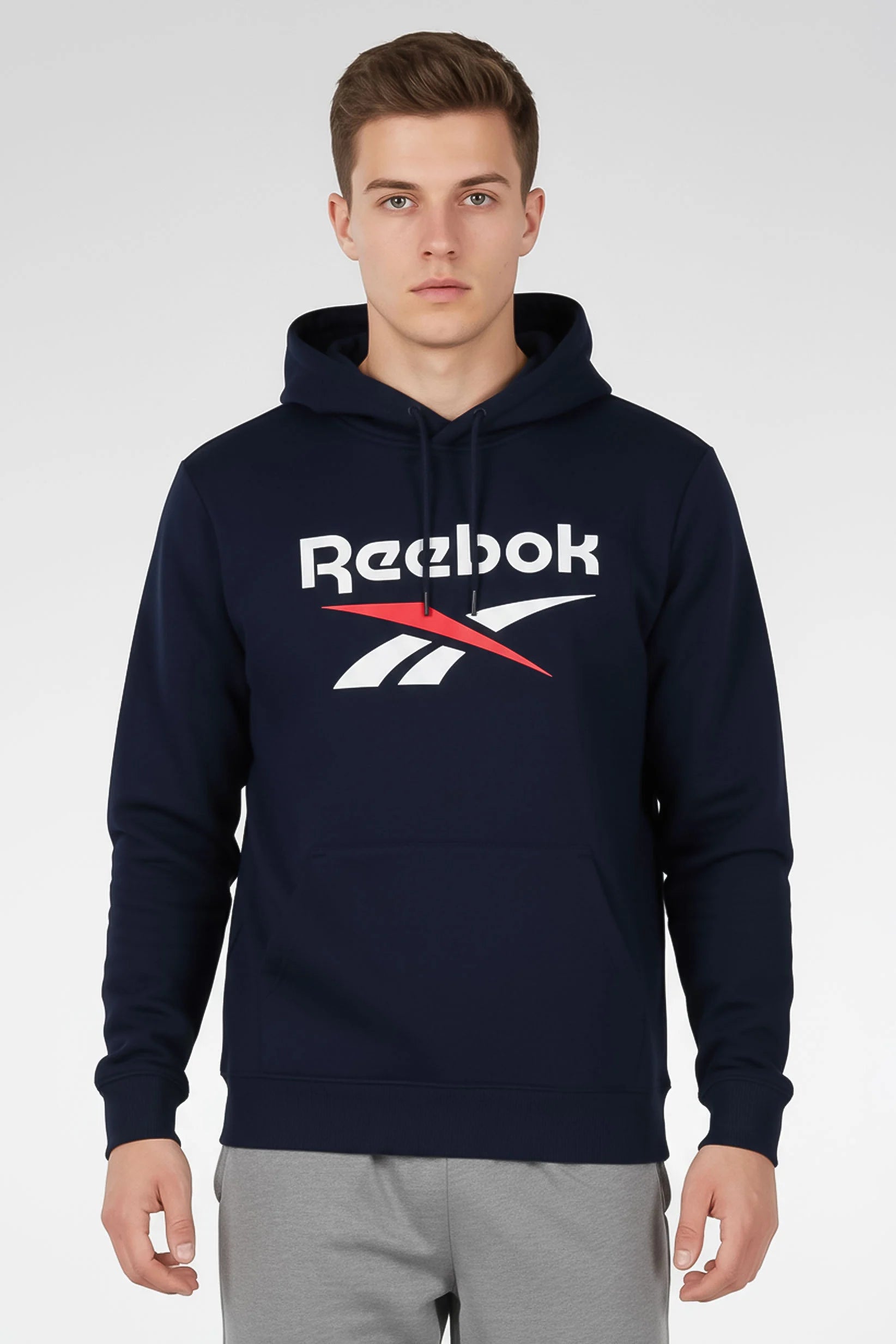 Poleron Reebok Big Logo Fleee Hombre Navy/Gris