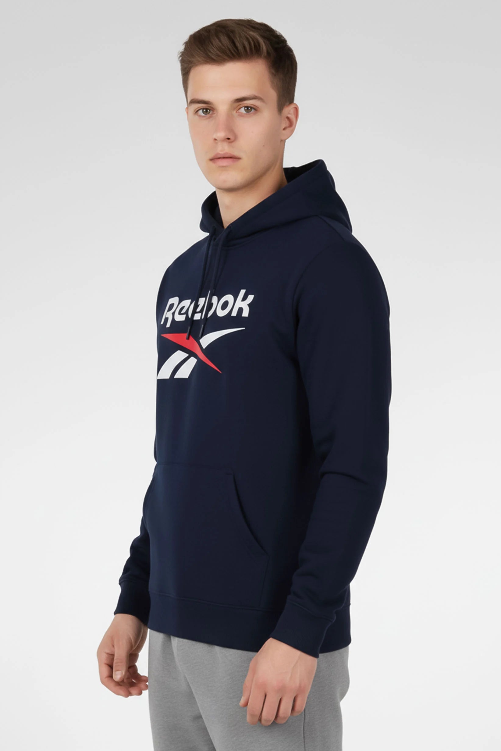 Poleron Reebok Big Logo Fleee Hombre Navy/Gris